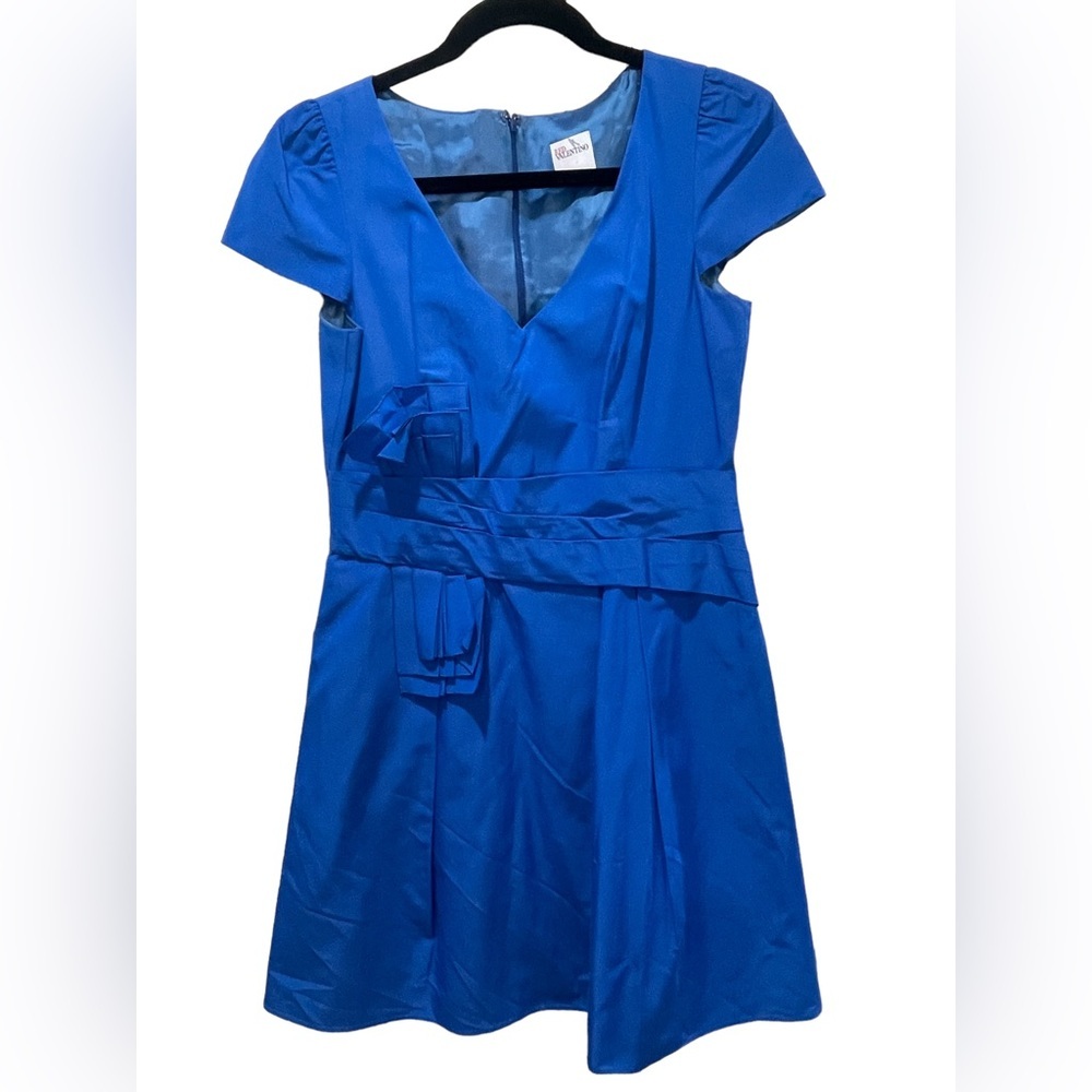 RED Valentino Blue Taffeta Mini V Neck Dress